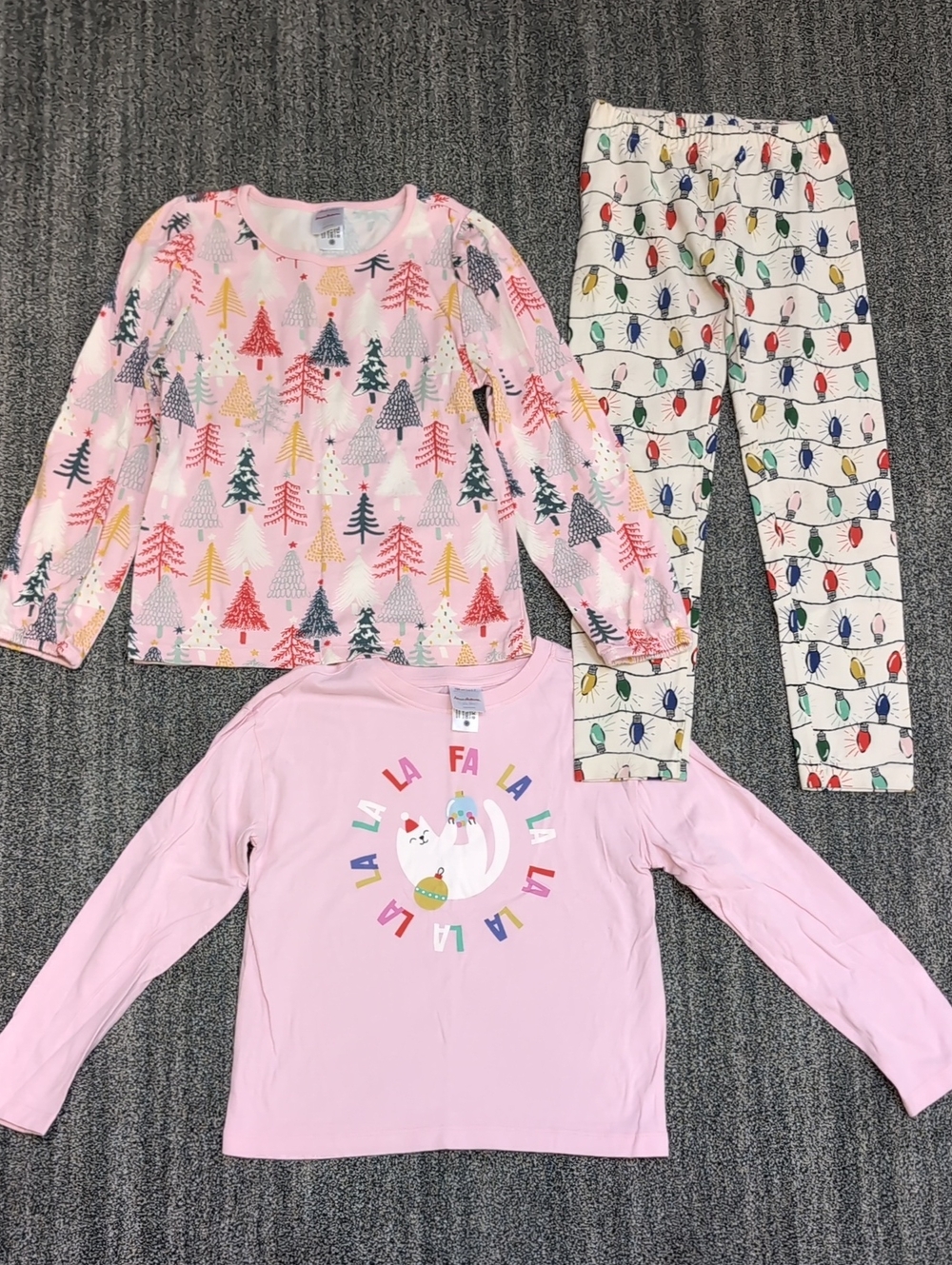 Hanna Anderson Kids size 6-7 Pink Holiday Tree Set Shirts Leggings LOT